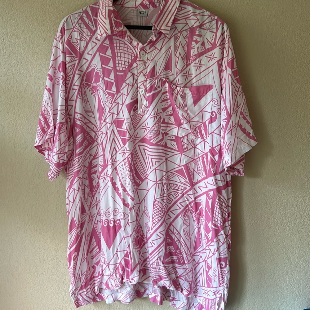 MISSING POLYNESIA Pink White Pullover Aloha Shirt, Sz 3XL